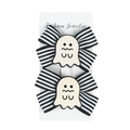Halloween girls hair clips set with black white striped bows and glittery pink ghosts - Black & White Stripes