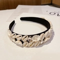 Baroque black wide headband with ivory shells, pearls and sparkling rhinestones - Style K (Black Rhinestone Shell)