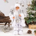 Detailansicht der 12-Zoll Weihnachtsmann-Puppe mit silbernen Stoffen und Pailletten - Silberner Hut Stil