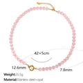 Pink opal beaded necklace with 7.8mm stones and 12.6mm stainless steel gold clasp - Pink Cat's Eye Stone (XL168)