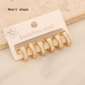 Set of 6 gold stainless steel hoop earrings with white rhinestones for women - 5# Heart Shape Gold