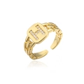 Anello regolabile dorato con design a lettera H e zirconi bianchi incastonati - Lettera H / Aperto Regolabile
