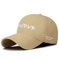 Khaki cotton baseball cap with white Believe embroidery and side text detail - Adjustable / Deep Beige