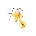 Golden titanium leaf labret stud with zircon stone, size 0.34cm x 0.33cm detail - 11# Gold Wing Star Style