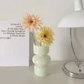 Minimalist cream white three-tier ball glass vase with yellow sunflowers decoration - Height 18cm/Diameter 9cm / French Vintage Vase - Light Green