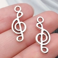 Pair of antique silver treble clef music note charms in a polished metal finish - Small Treble Clef (8x20mm-0.5g)