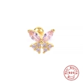 Macro shot of S925 sterling silver butterfly stud earring with pink marquise stones - Gold Single-Pink Zircon