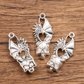 Three antique silver skull with dragon wings charms for DIY Halloween jewelry making - 15C6-3 Dragon Wing Skull