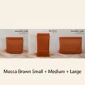 Mocha brown leather pouches in three sizes with metal spring closure for storage - Small + Medium + Large / Mocha Brown
