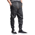 Men's dark gray marl jogger sweatpants featuring elastic drawstring waist and leather patch - S / Dark Gray