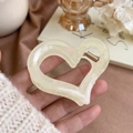 Minimalist beige heart-shaped hair claw clip made of glossy acrylic for women - Cream White Heart Claw Clip