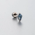 Titanium steel kite diamond blue zircon earring stud with flat back screw design - Blue (Single Piece)