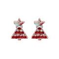 Rose gold Christmas tree stud earrings with sparkling red and rainbow rhinestones - White Snow Capped Tree