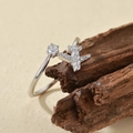 Anello aperto a forma di aereo in argento sterling S925 con zirconi micro-incastonati - Taglia 14 (Aperto Regolabile) / Oro Bianco