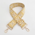 Close-up of ethnic jacquard purse strap with yellow geometric patterns and gold metal hooks - Gold Buckle / White Yellow Floral
