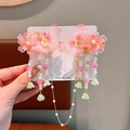 Pink butterfly and flower hair clips with pearl tassels for girls hanfu style - 8# Pink Butterfly Flower Forehead Chain