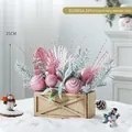 Mini lighted pink Christmas tree in wooden box, 25cm festive tabletop decor - Long Wood Box Pink Tree (B23001A-1)