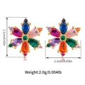 Macro detail of leaf studs featuring colorful zircons and 18K gold plated base - Multicolor Zirconia Flower Shape Stud Earrings