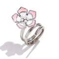 Triple-layer pearl ring with pink and white enamel flower petals in silver finish - Three-Layer Pearl Enamel Floral Ring - Steel Tone - Pink White