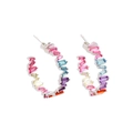Boucles d'oreilles créoles arc-en-ciel avec pierres multicolores taille baguette - Argenté