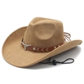Chapeau de cowboy western en suédine kaki avec boucle tête de taureau et cordon réglable - M (56-58cm) / Chameau