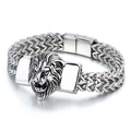 Pulsera para hombre de acero inoxidable plateado con cabeza de león y cadena de trigo - Color Acero (22cm)