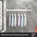 Space aluminum white folding drying rack with 12 hooks and 90cm two-fold wall-mount design - White (2-Fold/12 Hooks)