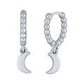 S925 sterling silver hoop earrings with a polished crescent moon pendant and beaded texture - Silver Beaded Moon