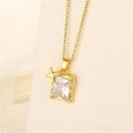 Gold stainless steel necklace featuring rectangular zircon pendant and a tiny star charm - Gold