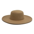 Elegante sombrero fedora de fieltro de lana camel con ala ancha y copa plana chic - M (56-58cm) / Brown (Wide Brim)