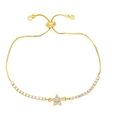 Adjustable gold star bracelet with pavé zircons and a blue center stone on white background - Light Blue