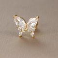 Macro shot of stainless steel butterfly ear stud with marquise and round cut zircons - Transparent Zirconia Butterfly-E1360-5