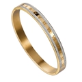 Bracciale ovale in acciaio placcato oro 18K con numeri romani e doppia fila di zirconi bianchi - Oro