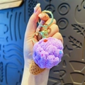 Handmade crochet ice cream keychain in purple and brown with golden metal lobster clasp - Grape Purple