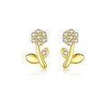 Eleganti orecchini a lobo a fiore dorati con cristalli e perni in argento S925 - Oro 18K (Fiore) A