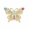 Detailed macro view of golden butterfly brooch with colorful rhinestones and hollow design - Small Colorful Butterfly Hollow