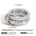 Three-layer interlocking stainless steel ring with white cubic zirconia and silver finish - Silver Interlocked Triple Ring Style-Size 7 (JDRW2408033-S-7)