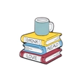 Creative book stack enamel pin with cup featuring Drink Read Love lettering in alloy - Books and Cup Style (xz2246) / Colorful