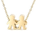 Golden hand-holding boy and girl charms on a minimalist stainless steel link chain - Gold Boy and Girl Side by Side (KN197038-K)