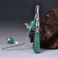 Natural Green Aventurine hexagonal pendant necklace with silver angel wing charm - Silver Green Aventurine