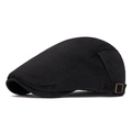 Men's black suede newsboy cap featuring a vintage adjustable metal buckle on side - Suede / Black