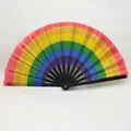 Foldable rainbow pride hand fan featuring black ribs and vibrant six-color fabric - Classic Rainbow A1