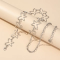 Close-up of silver hollow butterfly waist chain with rose pendant and lobster clasp - Hollow Butterfly With Rose Pendant / Silver