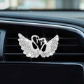 Sparkling silver swan heart car vent clip with rhinestones for luxury vehicle interior - Twin Swans