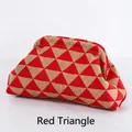 Knitted clutch cloud bag featuring a red and brown triangle geometric pattern design - Red Triangle