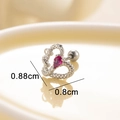 Orecchino a cuore in argento con gemma magenta e dimensioni 0,88x0,8cm in titanio - Chiusura a Sfera con Vite / Argento-Cuore Rosa Rosso (Singolo)