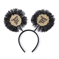 Serre-tête de fête Happy New Year avec pompons noirs et décorations lettrage doré chic - Style 7-Lettres Argentées Tinsel Noir