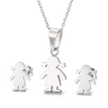 Set di gioielli minimalista in argento con collana pendente bambina e orecchini a lobo - Stile Bambina Argento (KS128475-K)