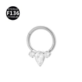Silver F136 titanium clicker ring with marquise and round zirconias for nose and ear - Style 3 / Silver