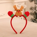 Christmas reindeer antler headband with brown felt elk head and red sequin gloves decor - Hands Up Reindeer